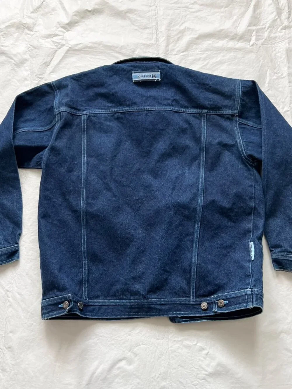 Vintage Y2k Culture Jeans Denim Jacket Mens Large dark wash denim pocket flaps
